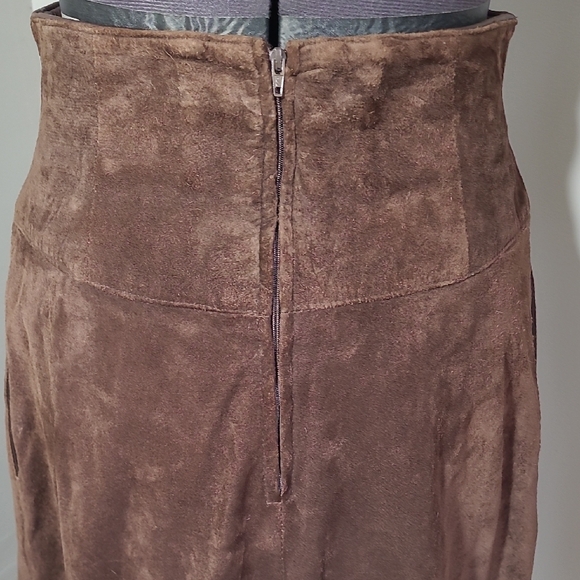 SM Real Suede Brown A-Line Skirt Vintage Genuine Leather Diamond Marquis - Picture 7 of 16